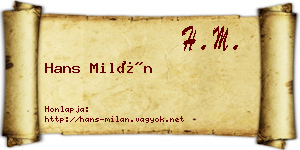 Hans Milán névjegykártya